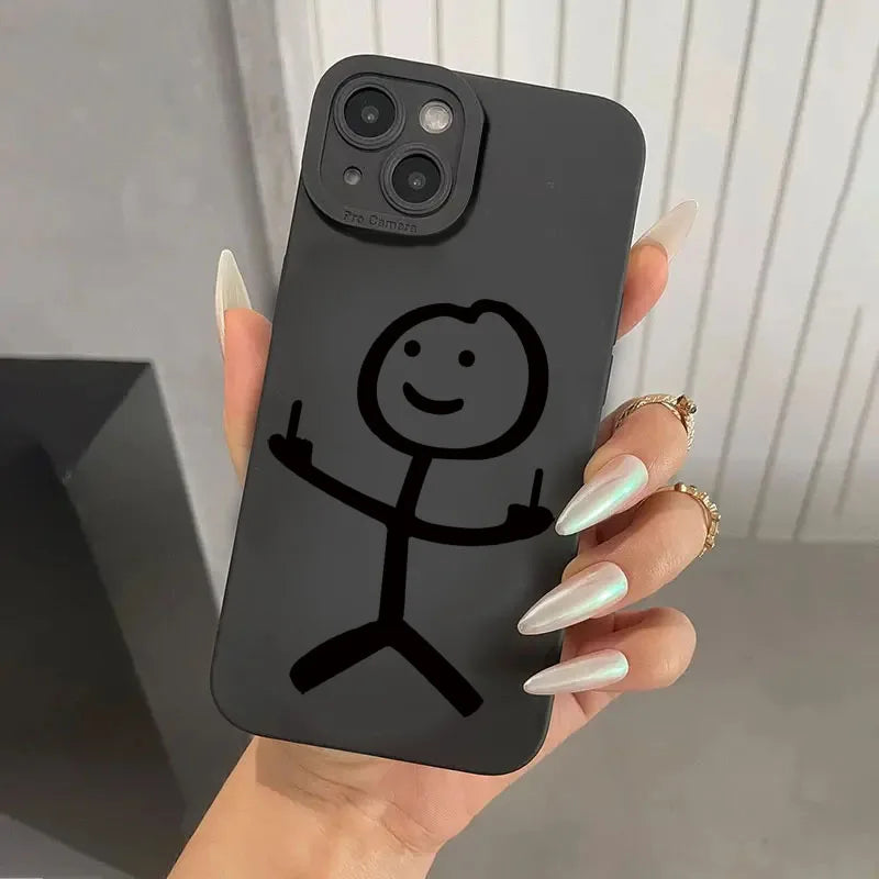 Cute Cartoon Matchman Matte Silicone Phone Case For iPhone 16 11 12 13 14 15 17 Pro Max XR XS X 7 8 Plus SE2 16E Soft Back Cover