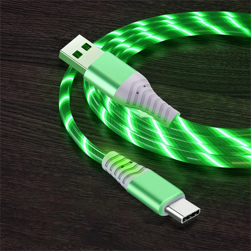 Flow Luminous USB Type C Cable 3A Fast Charging Data Cord for Samsung Xiaomi OPPO Huawei IPhone Charger Micro USB Wire LED Cable